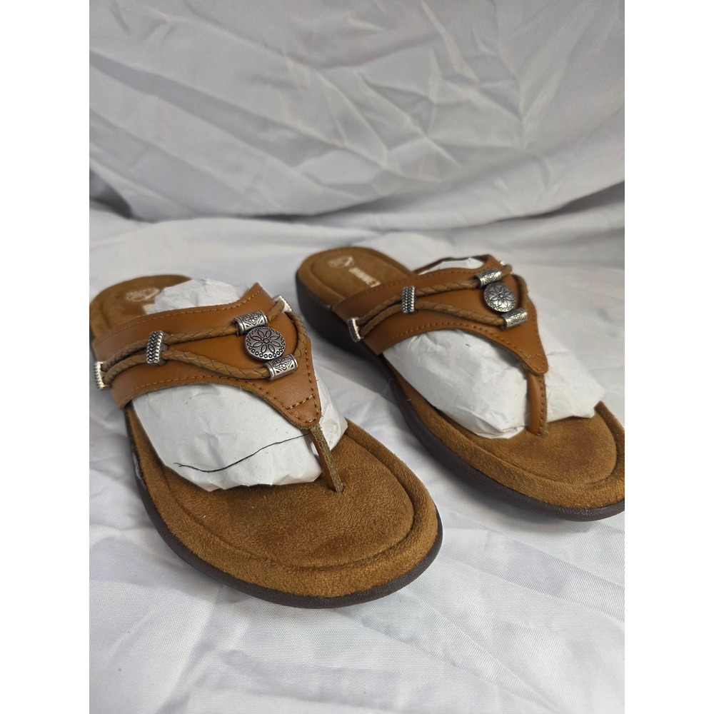 Minnetonka 504203 Brown Leather Western Concho 360 Comfort Thong Sandals 8M